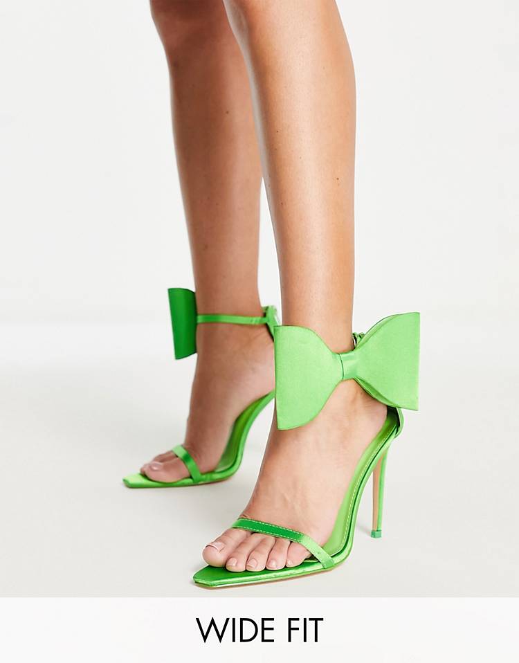 Public Desire Wide Fit Zeal oversized bow heel sandals in green